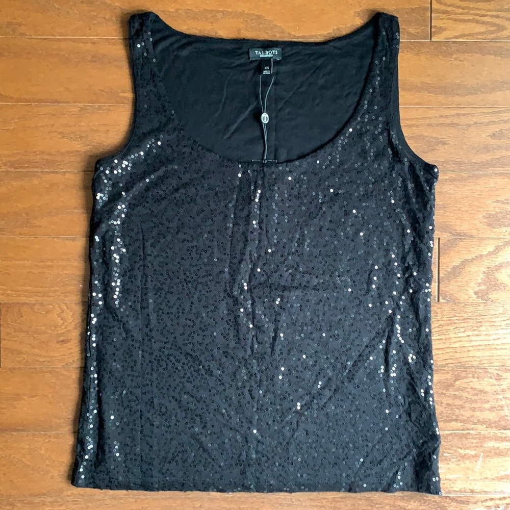 NWT Talbots Black Sequin Tank Top Fully Lined Cocktail Party Evening Size XS